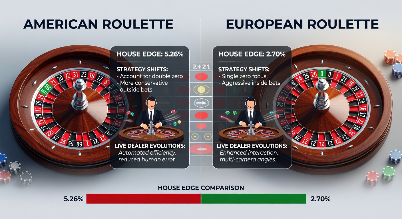 Live-Dealer-Setup mit amerikanischem und europäischem Roulette-Rad: Dealer interagiert mit Spielern via High-Tech-Studio, zeigt moderne Evolution der Online-Spiele