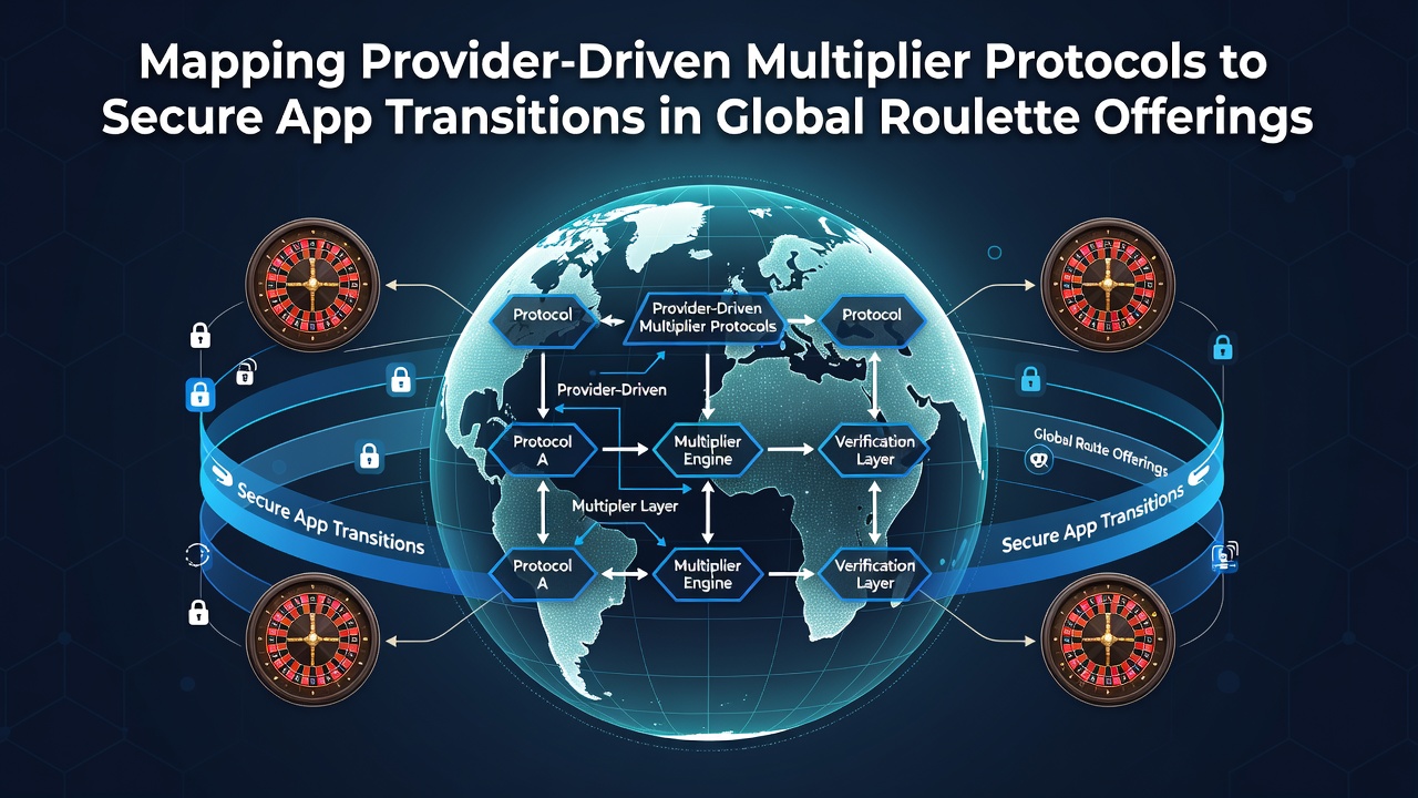 Darstellung globaler Roulette-Plattformen mit Fokus auf anbietergesteuerte Multiplikatorprotokolle und App-Übergänge