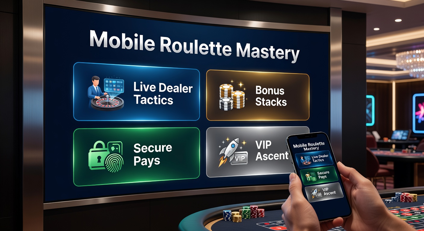 Smartphone mit Live-Roulette-Tisch und Dealer in Aktion, umgeben von Bonus-Symbolen und VIP-Elementen