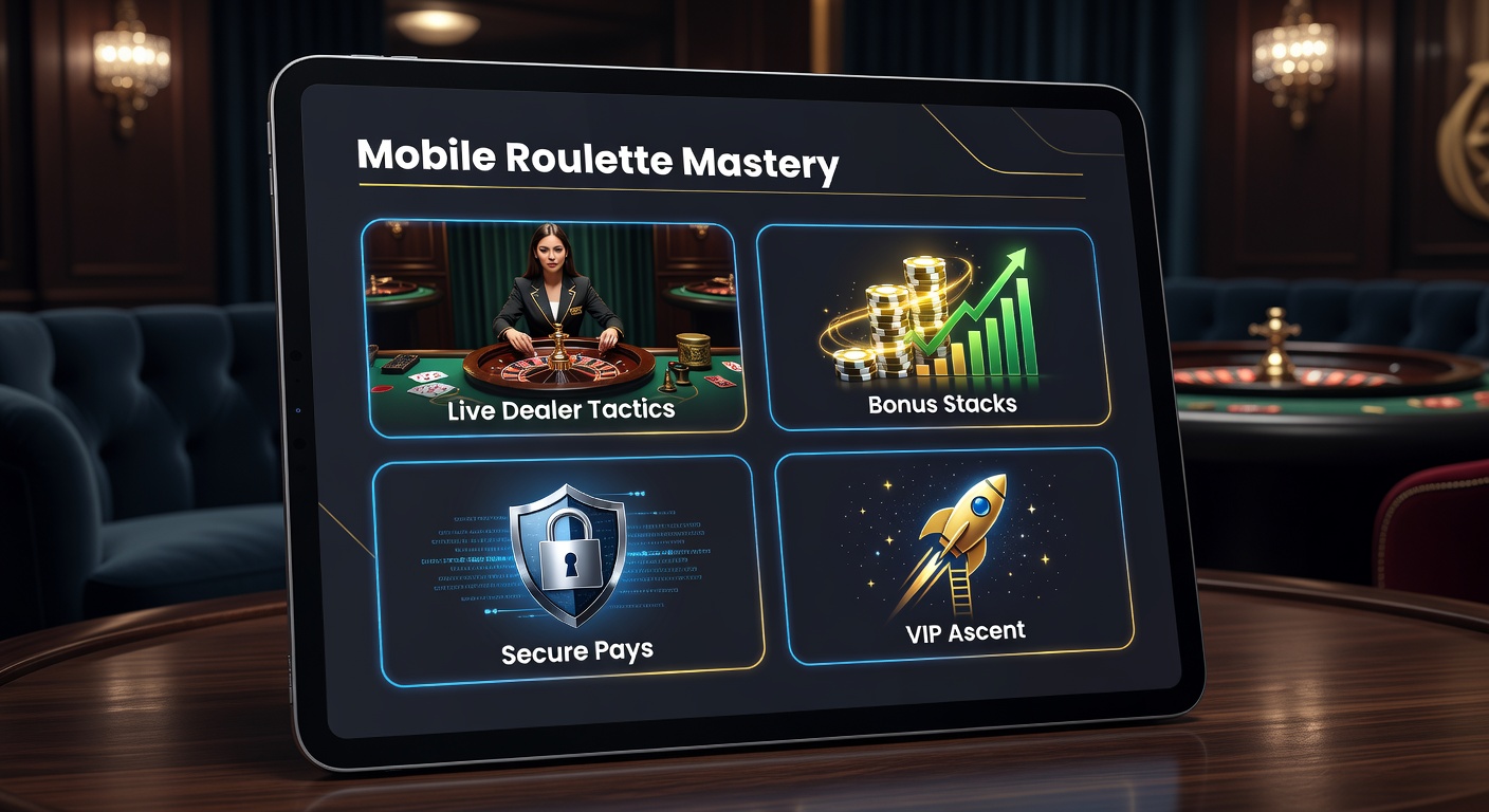 VIP-Lounge-Szene mit Mobile-Roulette-App, Stapel von Bonus-Chips und sicheren Zahlungsikonen auf einem High-End-Smartphone