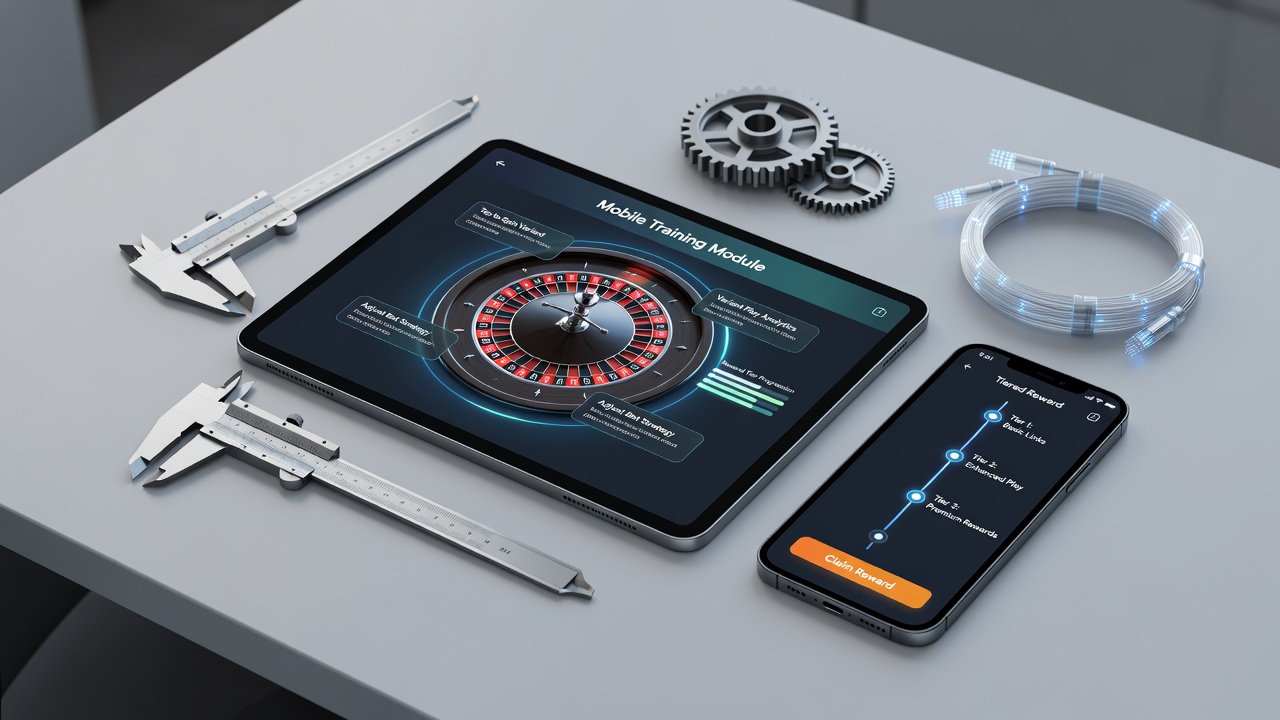 Mobile Trainingsmodule für Roulette-Varianten mit gestaffelten Belohnungen auf dem Bildschirm eines Smartphones